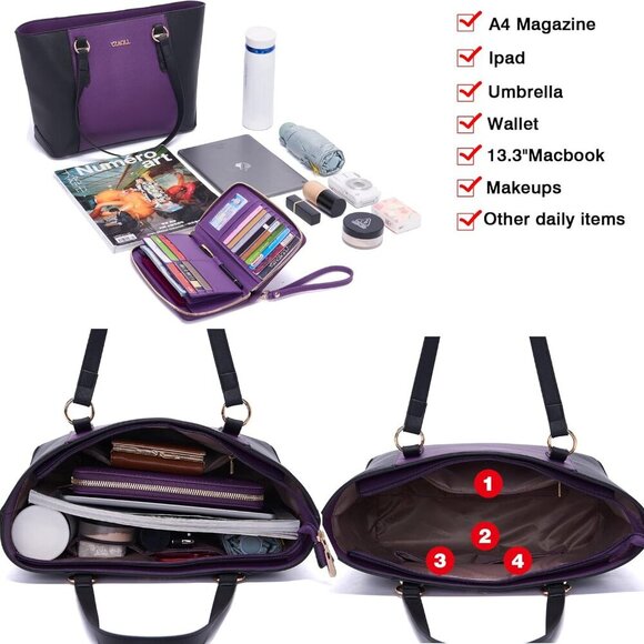 Purses for Women Faux Leather Medium Large Tote Satchel Shoulder Purse Handbag W - Picture 2 of 7